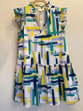 Pinch Geometric Mini Dress | Ruffle Sleeve | Size Small